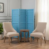 67" Blue Wood Folding Three Panel Screen Room Divider