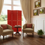 67" Red Wood Folding Three Panel Screen Room Divider