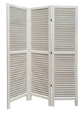 67" White Wood Folding Three Panel Screen Room Divider