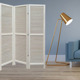 67" White Wood Folding Three Panel Screen Room Divider