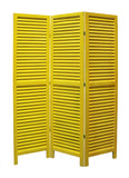 67" Yellow Wood Folding Three Panel Screen Room Divider
