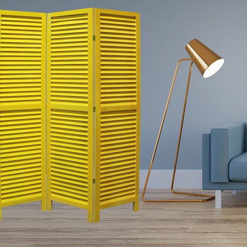 67" Yellow Wood Folding Three Panel Screen Room Divider