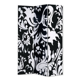 72" Black And White Canvas Folding Three Panel Screen Room Divider
