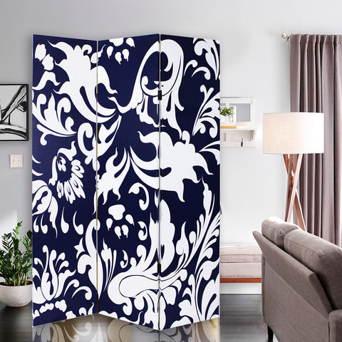 72" Black And White Canvas Folding Three Panel Screen Room Divider