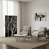 72" Black And White Canvas Folding Three Panel Screen Room Divider