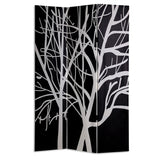 72" Black And White Canvas Folding Three Panel Screen Room Divider