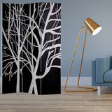 72" Black And White Canvas Folding Three Panel Screen Room Divider