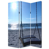 72" Blue Canvas Folding Three Panel Screen Room Divider