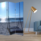 72" Blue Canvas Folding Three Panel Screen Room Divider