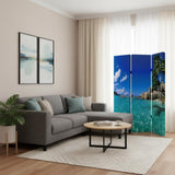 72" Blue And Green Canvas Folding Three Panel Screen Room Divider