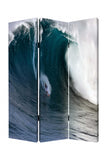 72" Blue And White Canvas Folding Three Panel Screen Room Divider