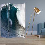 72" Blue And White Canvas Folding Three Panel Screen Room Divider