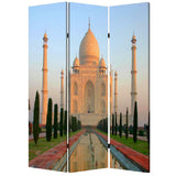 72" Brown Canvas Folding Three Panel Screen Room Divider