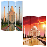 72" Brown Canvas Folding Three Panel Screen Room Divider