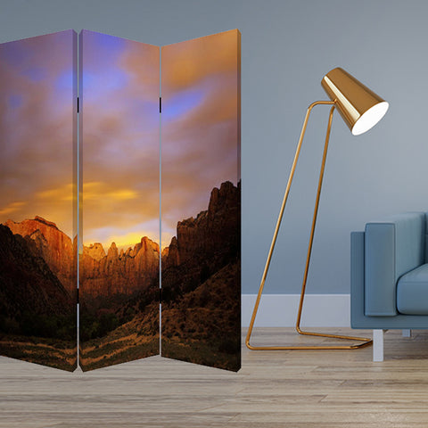 72" Brown Canvas Folding Three Panel Screen Room Divider