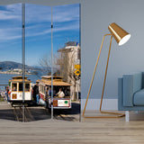 72" Blue And White Canvas Folding Three Panel Screen Room Divider