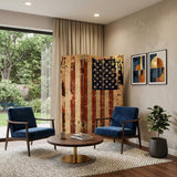 72" Blue And White Canvas Folding Three Panel Screen Room Divider