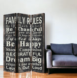 72" Black And White Canvas Folding Three Panel Screen Room Divider