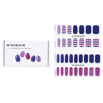 Nail Sticker (Patterned) - # Gingham Check With Purple Nail - 32pcs