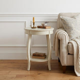 24" White Solid Wood Round End Table With Shelf