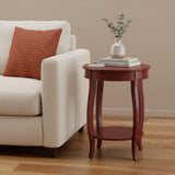 24" Red Wood Round End Table With Shelf