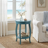 24" Teal Blue Solid Wood Round End Table With Shelf