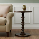 22" Brown Solid Wood Round Pedestal End Table