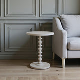 22" White Wood Round Curvy Pedestal End Table