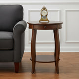 24" Brown Solid Wood Round End Table With Shelf