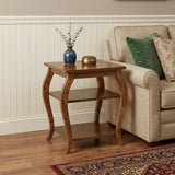 23" Brown Wood Bow Leg End Table With Two Shelves