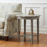24" Light Slate Gray Solid Wood Round End Table With Shelf