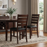 Set of Two Black And Brown Faux Leather Wood Slat Back Dining Side Chairs