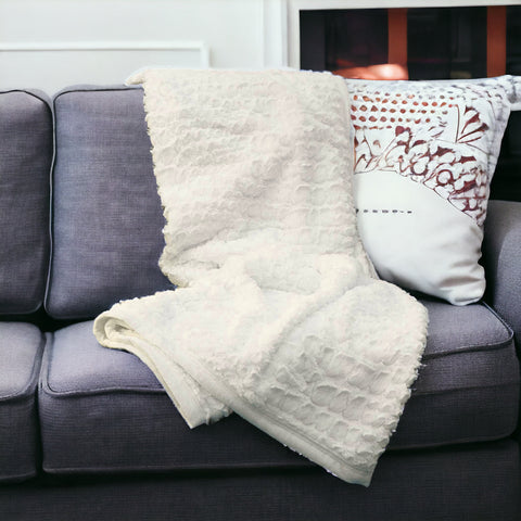 70" X 50" Ivory Faux Fur Plush Throw Blanket