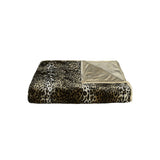 70" X 50" Black Brown And Ivory Leopard Faux Fur Plush Throw Blanket with Embroidery