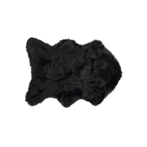 2' X 3' Black Faux Sheepskin Animal Print Washable Area Rug