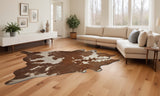 6' X 7' Brown And White Cowhide Handmade Area Rug