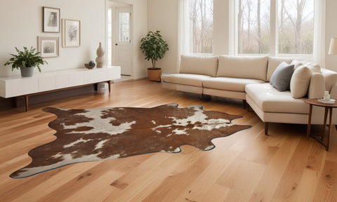 6' X 7' Brown And White Cowhide Handmade Area Rug