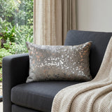 12" X 20" Gray Cowhide Throw Pillow