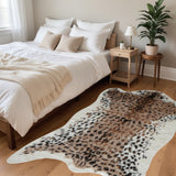 4' X 5' Ivory Black And Brown Faux Fur Animal Print Washable Area Rug