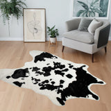 4' X 5' Black And White Faux Cowhide Animal Print Washable Area Rug