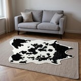 5' X 8' Black And White Cowhide Print Washable Area Rug