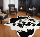 5' X 8' Black And White Cowhide Print Washable Area Rug