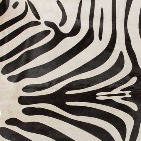 6' X 7' Black And Off White Cowhide Zebra Print Area Rug