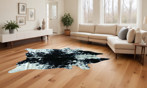 6' X 7' Black And White Cowhide Animal Print Handmade Area Rug