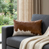 12" X 20" Brown and White Cowhide Throw Pillow