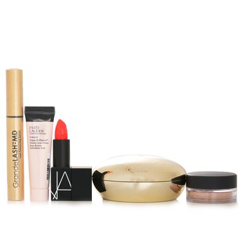 Estee Lauder Watery Glow Primer (Miniature) 15ml + NARS Lipstick 3.5g + Guerlain Les Voilettes Powder 20g + Grande Cosmetics (GrandeLash) Lash Enhancing Serum 2g + BareMinerals Concealer or Eyeshadow Base 2g - 5pcs