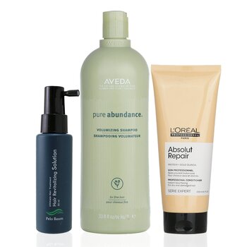Pelo Baum Hair Revitalizing Solution 60ml + Aveda Volumizing Shampoo 1000ml + L'Oreal Resurfacing Conditioner 200ml - 3pcs