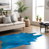 6' X 7' Blue Cowhide Area Rug