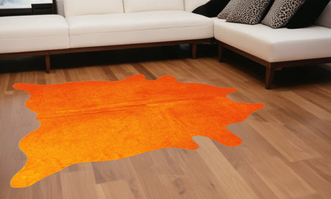 6' X 7' Orange Cowhide Area Rug