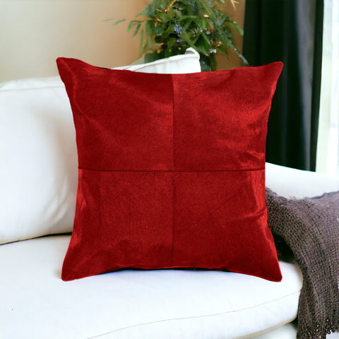 18" Red Cowhide Geometric Throw Pillow
